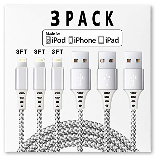 Apple MFi Certified Lightning Cable iPhone Charger Cable Lightning Cable iphone Charger 3FT pack iPhone 11 Pro Xs XR X 8 7 6s 6 Plus MAX ipad Charging Cable Cord Fast USB Accessories Chargers