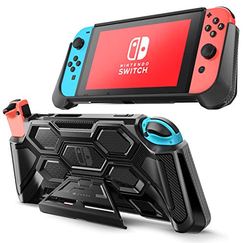 Book Cover Mumba Protective Case for Nintendo Switch, Heavy Duty Grip Cover for Nintendo Switch Console with Comfort Padded Hand Grips and Kickstand (Black)