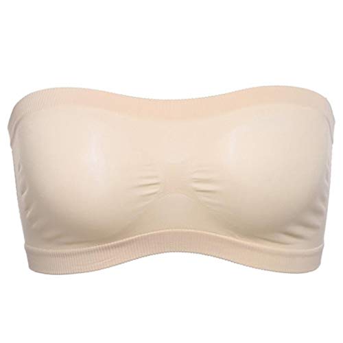 Book Cover Yirind Women Basic Stretch Layer Strapless Hollow Seamless Solid Cropped Tube Top Bra Bandeau Sport Bras,Nude