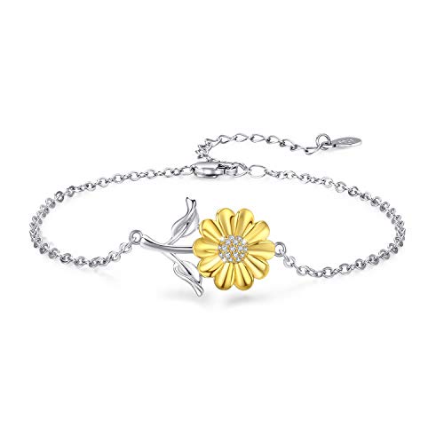 Cuoka Sunflower Bracelet 925 Sterling Silver Sunflower Jewelry Sunflower Gift Summer Jewelry for Women