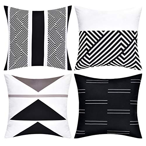 Book Cover VERTKREA Throw Pillow Covers Modern Geometric Pillowcase Set of 4 Throw Cushion Cover for Bed Couch Sofa Office Decor, 18 Ã— 18 Inches, Black and White