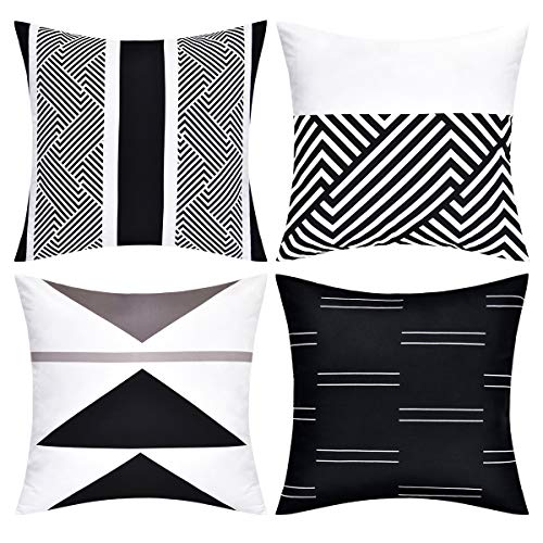 VERTKREA Throw Pillow Covers Modern Geometric Pillowcase Set of 4 Throw Cushion Cover for Bed Couch Sofa Office Decor, 18 Ã— 18 Inches, Black and White