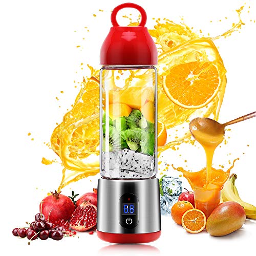 Personal Glass Smoothie Blender, USB Rechargeable Portable Blender Juicer Cup, Multifunctional Small Travel Personal Blender for Shakes and Smoothies, Single Serve Fruit Mixer, Easy One Touch Operation, Great for Sports, Travel, Gym and Office (