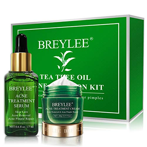 Book Cover Acne Treatment, BREYLEE Tea Tree Oil 2 in 1 Acne Solution Kit Acne Treatment Kit Acne Control Kit Anti-Acne Solution for Clearing Severe Acne, Breakout, Pimple, and Repairing Skin