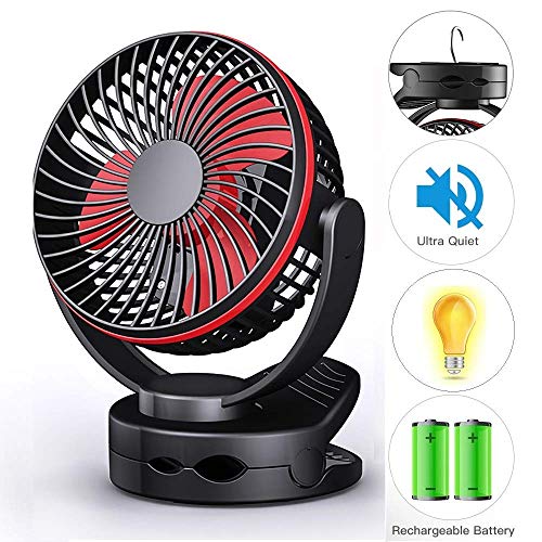 Battery Operated clip Fan with Hanging Hook,Portable USB Desk Fan With Night Light ,Camping Lantern Fan, Rechargeable 3600mAh Battery Fan,Wall Fan, Mini Quiet Fan for Stroller Home Office Travel