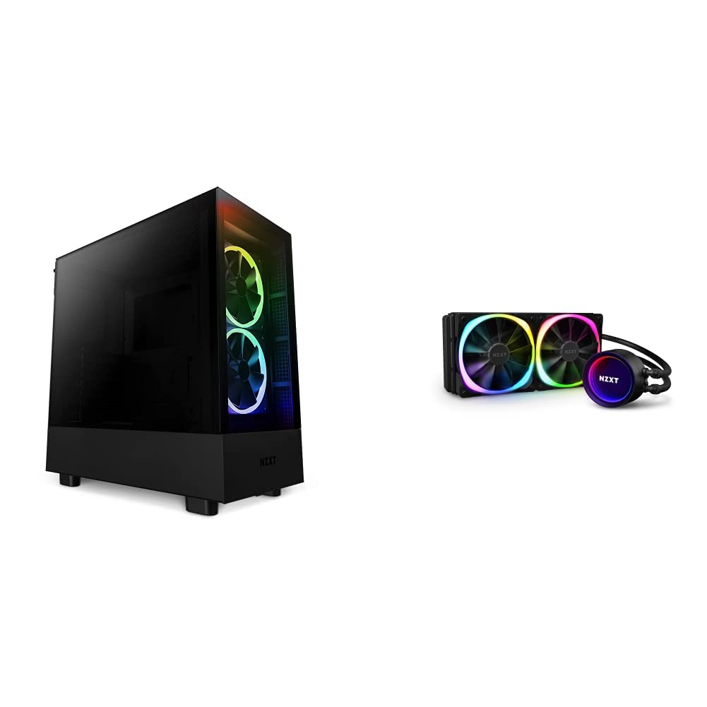 NZXT H5 Elite Compact ATX Mid-Tower PC Gaming Case – Built-in RGB Lighting & Kraken X53 RGB 240mm - RL-KRX53-R1 - AIO RGB CPU Liquid Cooler Black H5 Elite i-Series Case + Kraken X53 RGB 240mm