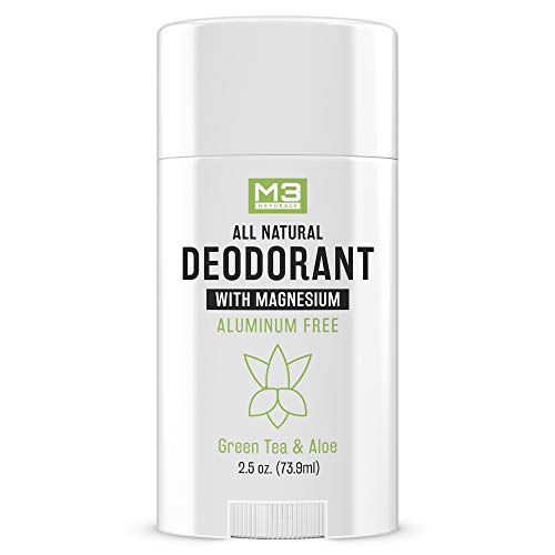 M3 Naturals - Natural Deodorant for Women and Men - Vegan, Gluten Free, Cruelty Free - Contains Magnesium - Aluminum Free, Paraben Free, Sulfate Free - Organic Coconut Oil, Green Tea and Aloe 2.5 oz