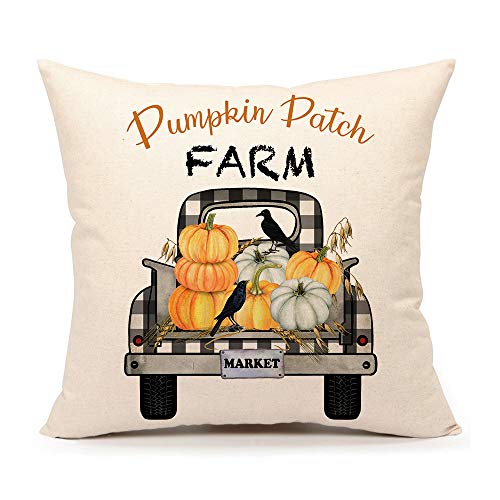 Book Cover 4TH Emotion Fall Pumpkin Patch Truck Throw Pillow Cover Autumn Farmhouse Market Cushion Case for Sofa Couch 18x18 Inches
