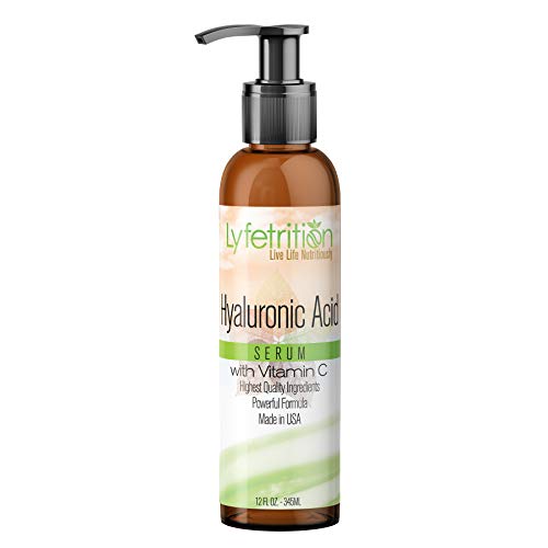 Lyfetrition Hyaluronic Acid Serum for Skin, Moisturizing and Hydrating Serum for All Types of Skin, 100% Natural Face Serum with Vitamin C & Aloe Vera (12 Fl Oz), Clear Serum, (Lyfe7581)