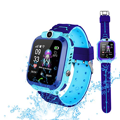 Smart Watch Phone for Kids, Waterproof Smartwatches with Tracker HD Touch Screen for Kids Games SOS Alarm Clock Camera Digital Wrist Watch Smartwatch Christmas Birthday Gifts for 3-12 Boy Girls(Blue)