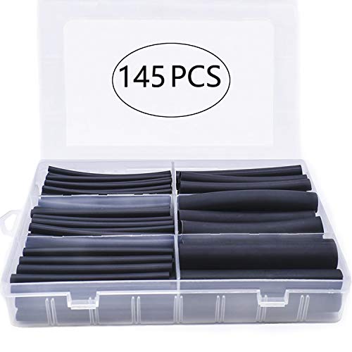 Planet1 145 pcs 3:1 Dual Wall Adhesive Heat Shrink Tubing kit 6 Sizes(Dia): 1/2", 3/8", 1/4", 3/16", 1/8", 3/32", Premium Cable Sleeve Tube Assortment with Storage Case for DIY by