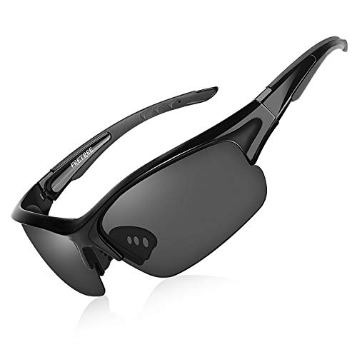FRETREE Polarized Sports Sunglasses - UV400 Protection Tr 90 Unbreakable Frame Adjustable Nose Pad Glasses for Men Women Cycling, Driving, Running, Fishing, Beach Volleyball, Golf, Black