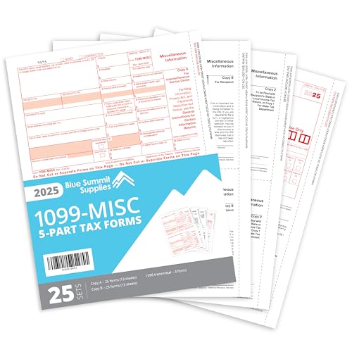 1099 MISC Forms 2025, 5 Part Tax Forms Kit, 25 Vendor Kit of Laser Forms Designed for QuickBooks and Accounting Software