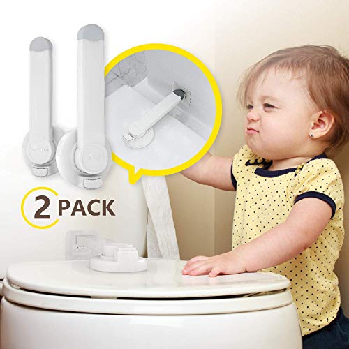 Baby Proofing Swing Shut Toilet Lock [2 Pack] - Upgraded Gapless Pallet Mechanism for Child Safety, Universal Fit for Most Toilet Lid, Toolless 3M Adhesive Intallation with No Damage to Toilet