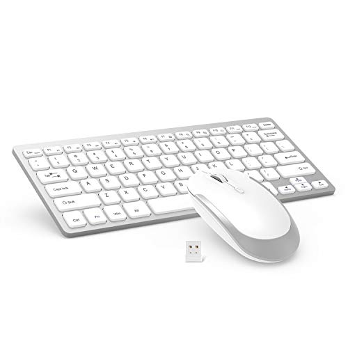 Wireless Keyboard and Mouse Combo, Jelly Comb 2.4G Slim Ergonomic Quiet Keyboard and Mouse with Round Keys for Windows, Laptop, PC, Notebook-White and Pink