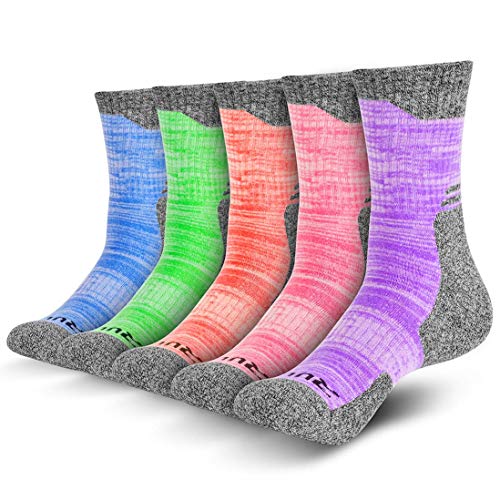 RULUS 5Pairs 5Colors Women's Multi Performance Outdoor Sports Hiking Trekking Crew Socks