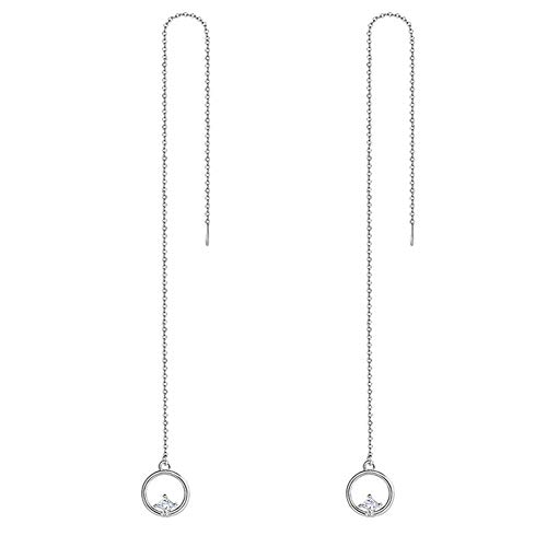 Presentski Threader Earrings 925 Sterling Silver CZ Drop Dangle Earrings Long Chain Ear Line for Women Girls