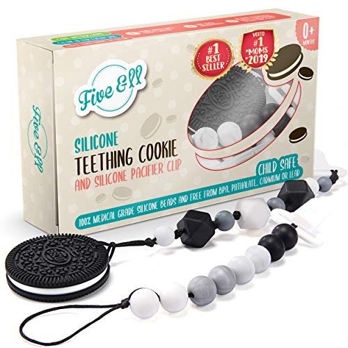 Baby Teething Toys by Five and 2 with Pacifier Clip - BPA Free Baby Teether is Perfect for Baby Shower Gifts, Set Includes Silicone Teething Toy for Baby Teething Relief