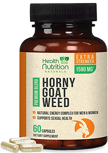 Horny Goat Weed Extract Extra Strength Blend for Men and Women 1590mg, Natural Energy, Desire and Stamina with Maca, Tribulus, L Arginine, Ginseng and Tongkat Ali, Made in USA - 60 Capsules