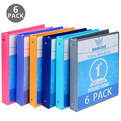 1 Inch 3 Ring Binders,SEEKIND View Binders,Holds Up to 8.5"1.1" Paper,Customizable Clear Cover,for Home,Office, and School Supply,6 Pack