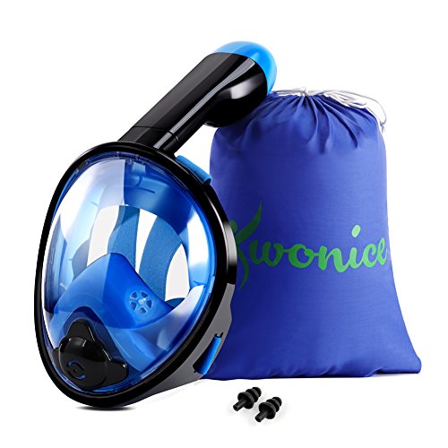 WONICE Snorkel Mask Full Face for Kids,180°Panoramic View Anti-Fog, Anti-Leak with Adjustable Head Straps,Compatible and Detachable GoPro Snorkeling & Swimming Mask