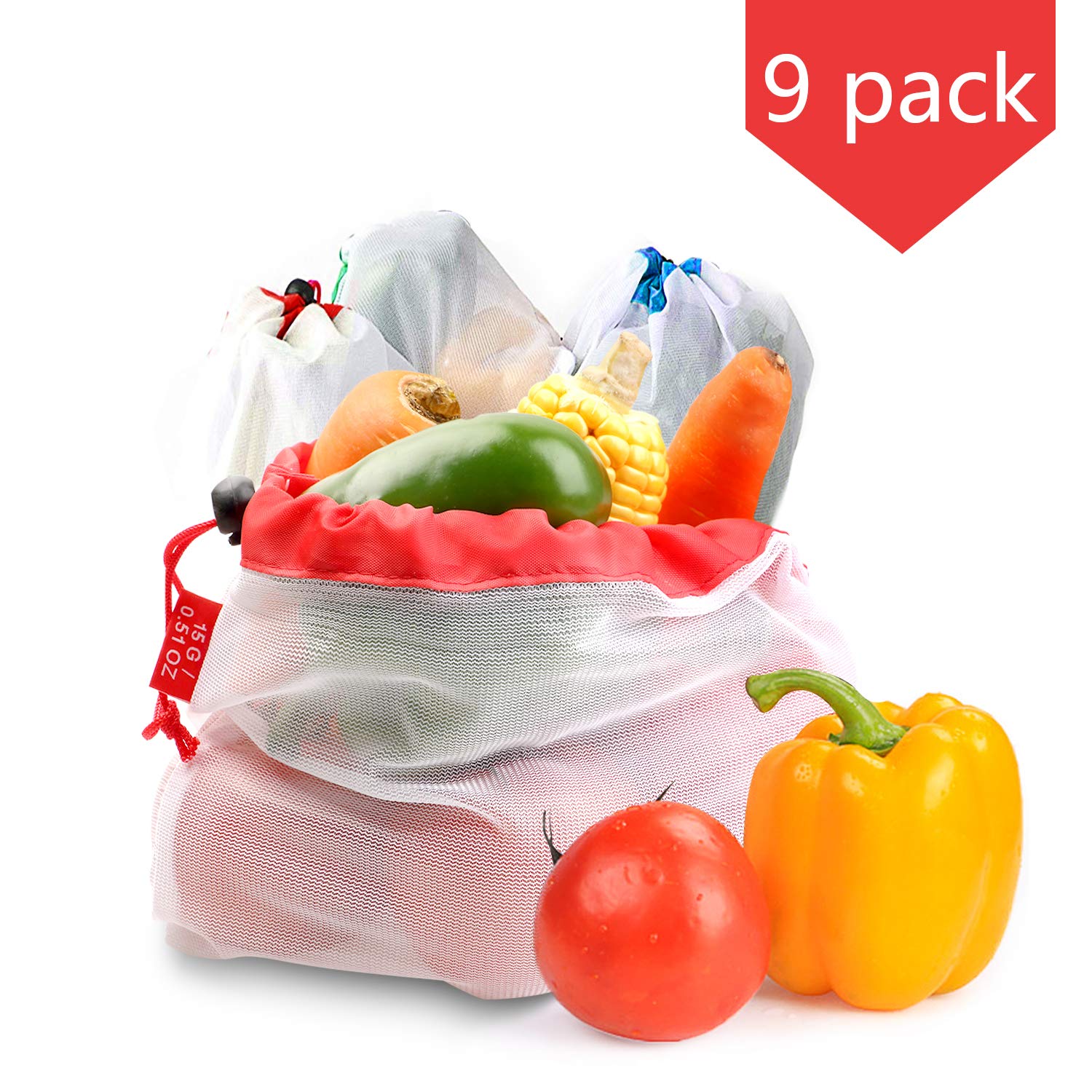 Reusable Mesh Produce Bags-Lightweight Washable Mesh Laundry Grocery Bags For Shopping Storage Food Toys(3 Red Small &3 Green Medium &3 Blue Large)9PCS HIGHYI