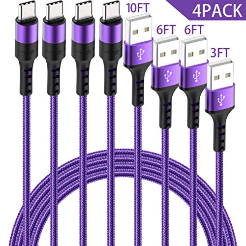 HaoKande USB Type C Long Cable Nylon Braided USB A to C Fast Charger Compatible for Samsung Galaxy S10 S9 S8 Plus Note 9 8,LG G7 G6 G5 V20 V30,Nintendo Switch,GoPro Hero 7 5 6 (Dark Purple)