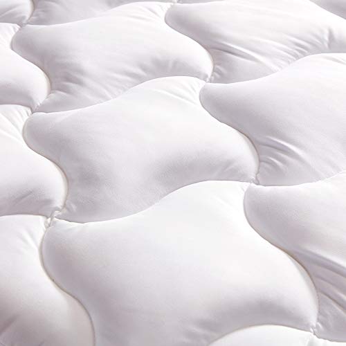 Book Cover SLEEP ZONE Quilted Mattress Pad Cover King Cooling Fluffy Soft Topper Upto 21 inch Pocket, White, King