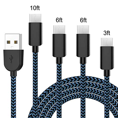 Book Cover USB C Cable Fast Charge USB Type C Cable 4 Pack (3FT 6FTx2 10FT) Durable Fast Charging Cord Nylon Braided Compatible with Samsung Galaxy S10 S9 S8 Plus Note 9 8,Moto Z Z2,LG V30 V20 G5(Black Blue)