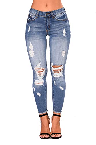 Women High Waist Skinny Stretch Ripped Jeans Destroyed Denim Pants