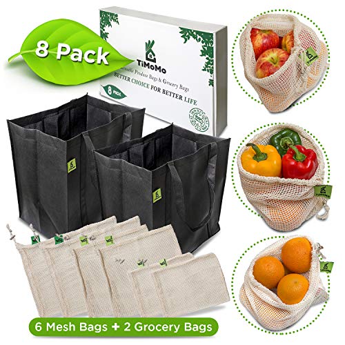 Book Cover Reusable Produce Bags With Reusable Grocery Bags - Environmentally Friendly Organic Cotton Mesh Bags Bundled With Grocery Bags - Double Stitching, Durable, Easy To Clean, Machine Washable