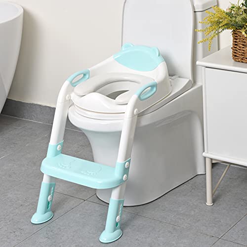 711TEK Potty Training Seat Toddler Toilet Seat with Step Stool Ladder,Potty Training Toilet for Kids Boys Girls Toddlers-Comfortable Safe Potty Seat Potty Chair with Anti-Slip Pads Ladder (Blue)