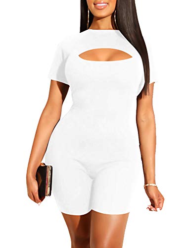 YMDUCH Women's Sexy Bodycon Romper Shorts Sleeve Jumpsuit