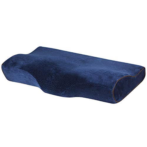 Karidge Memory Foam Pillow Contour Support Sleeping Pillows, Ergonomic Orthopedic Cervical Pillow for Alleviate Neck & Shoulder Pain, Back Sleepers with Washable Cover, Queen Size - Navy Blue
