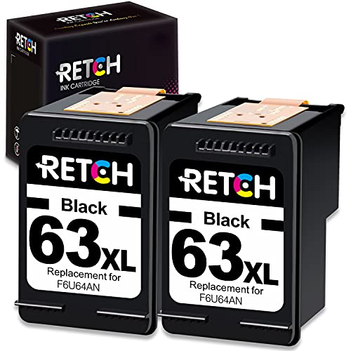RETCH Re-Manufactured Ink Cartridge Replacement for HP 63XL 63 XL for Envy 4520 4516 Officejet 5255 5258 5220 3830 4650 3831 3833 4655 DeskJet 1112 3630 3632 3633 3634 2130 2132 (2 Black)