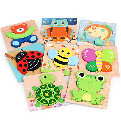 VSATEN Wooden Puzzles for Toddlers Age 3-8 Years Old, 8 Pack Early Educational Wooden Animal Jigsaw Puzzles Toys for Kids Boys Girls Birthday Gifts