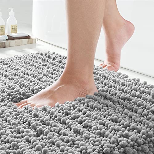 Yimobra Original Luxury Shaggy Bath Mat, Runer Rugs 44.1 X 24 Inches, Super Absorbent Water, Non-Slip, Machine-Washable, Soft and Cozy, Thick Modern for Bathroom Bedroom, Gray