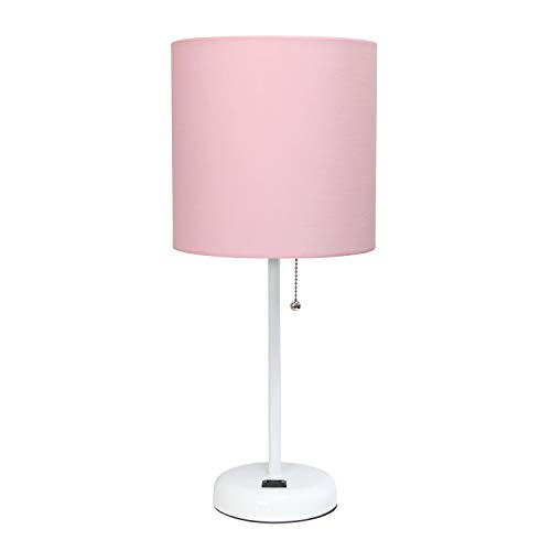 Book Cover Limelights LT2024-POW Stick Charging Outlet Table Lamp, Iron, White Base/Light Pink Shade