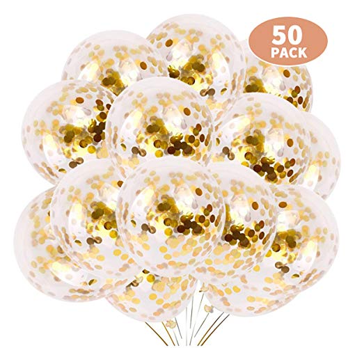 Green Convenience 50pcs Gold Confetti Balloons, 12 Inch Latex Party Balloons with Golden Paper Confetti Dots for Party, Birthday, Wedding, Proposal Decorations