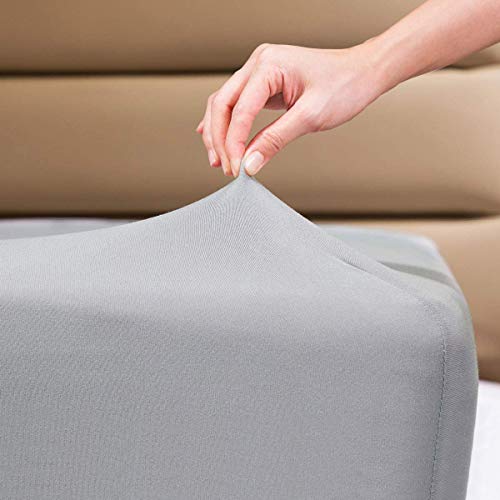 Book Cover COSMOPLUS Fitted Sheet Full Fitted Sheet Onlyï¼ˆNo Flat Sheet or Pillow Shamsï¼‰,4 Way Stretch Micro-Knit,Snug Fit,Wrinkle Free,for Standard Mattress and Air Bed Mattress from 8â€ Up to 14â€,Light Gray