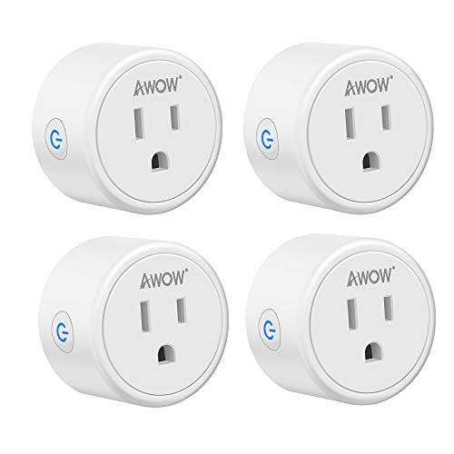 Smart Plug AWOW Mini Smart Socket WiFi Outlet 10A Compatible with Alexa, Google Home and IFTTT, No Hub Required,Remote Control Your Home Appliances from Anywhere, Only Supports 2.4GHz Network(4-Pack)