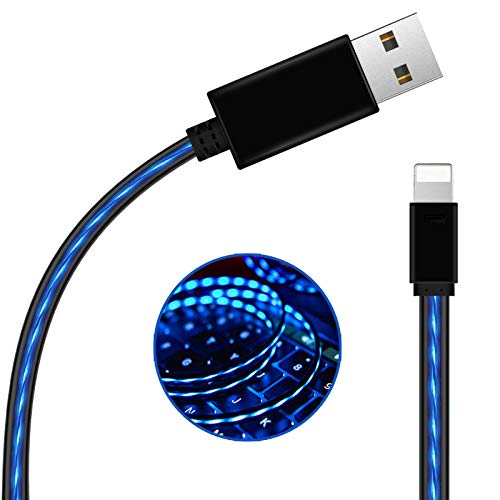 Book Cover USB Phone Charger Cord Cable, Oliomp Blue 6.6 FT LED Light Up Fast Charging Cords Sync Data Cord Compatible with Phone 8/XS/XR/XS MAX/7/7 Plus/6/6S Plus/5S/5,Pad/Pod