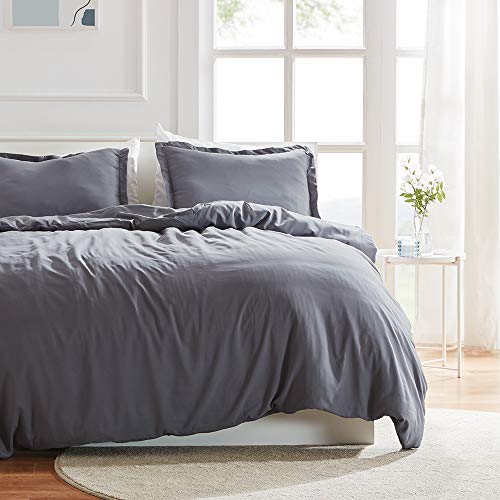 Book Cover SLEEP ZONE Bedding Duvet Cover Sets 104x90 inch Temperature Management 120gsm Ultra Soft Zipper Closure Corner Ties 3 PC, Gray,King