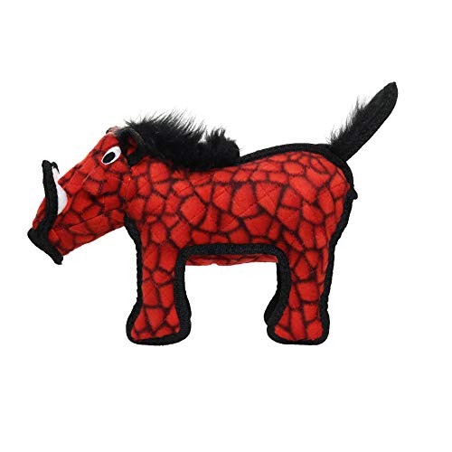 TUFFY - World's Tuffest Soft Dog Toy - Desert Warthog - NO Squeakers - Multiple Layers. Made Durable, Strong & Tough. Interactive Play (Tug, Toss & Fetch). Machine Washable & Floats. (Red)