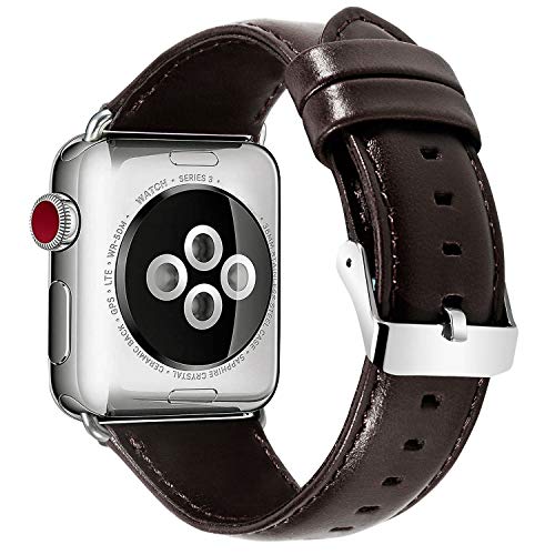 RUOQINI Compatible with Apple Watch Band 42mm 44mm, Genuine Leather Replacement Wristband for iWatch Series 4/3/2/1,Coffee