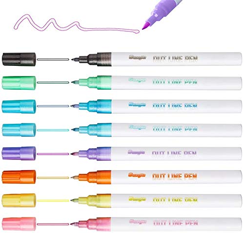 Self-outline Metallic Markers, Double Line Pen Journal Pens & Colored Permanent Marker Pens for Kids, Amateurs and Professionals Illustration Coloring Sketching Card Making