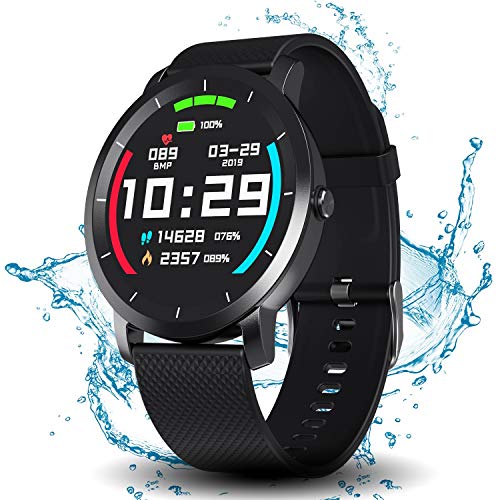Smart Watch with Connected GPS, IP68 Waterproof Digital Smart Fitness Watches for Man Woman, Activity Tracker with Heart Rate and Blood Pressure Monitor Compatible with Android and iOS
