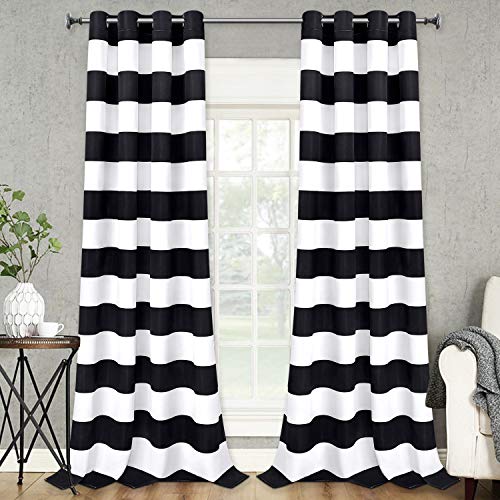 Book Cover VERTKREA Stripe Window Curtain Striped Room Window Treatment Grommet Curtains 52 Ã— 84 Inches Stripes Drapes for Bedroom Living Room, Black, Set of 2 Panels