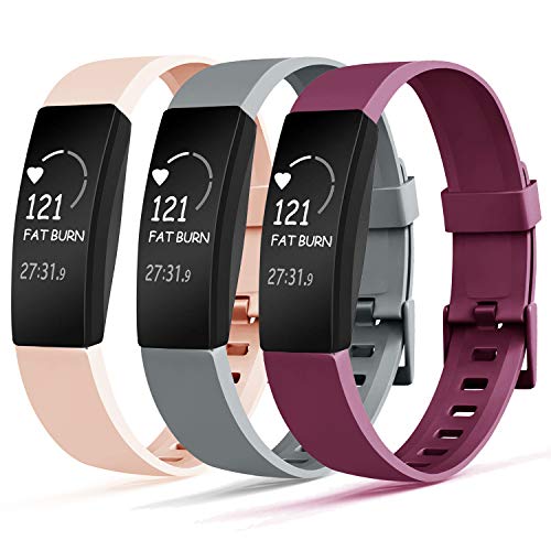 Tobfit Bands Replacement Compatible with Fitbit Inspire HR & Fitbit Inspire Accessories Women Men, 3 Pack, Sangria/Pink Sand/Gray, Small