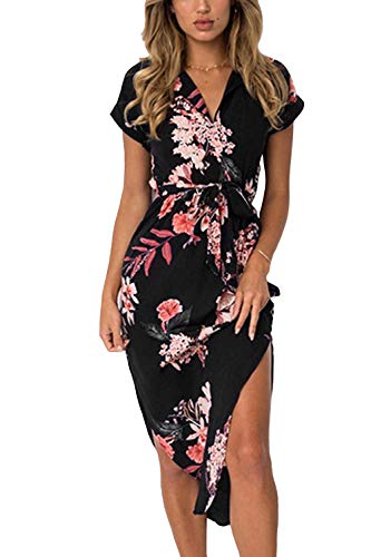 DDSOL Women's T-Shirt Dresses Floral Print Casual Short Sleeve Summer Loose Shift Swing Dress